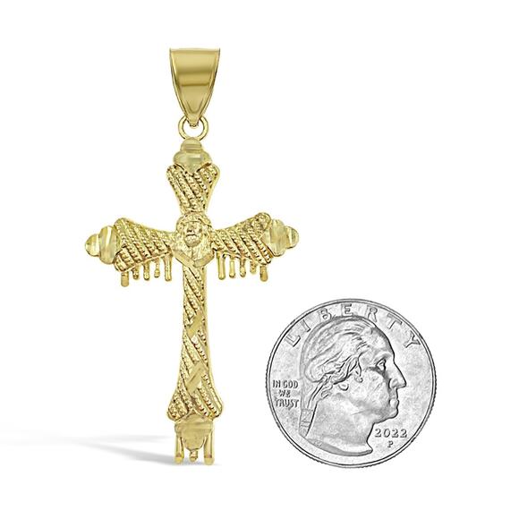 10K Yellow Gold Jesus Face Cross Pendant Charm 2.4 inch - Picture 3 of 4